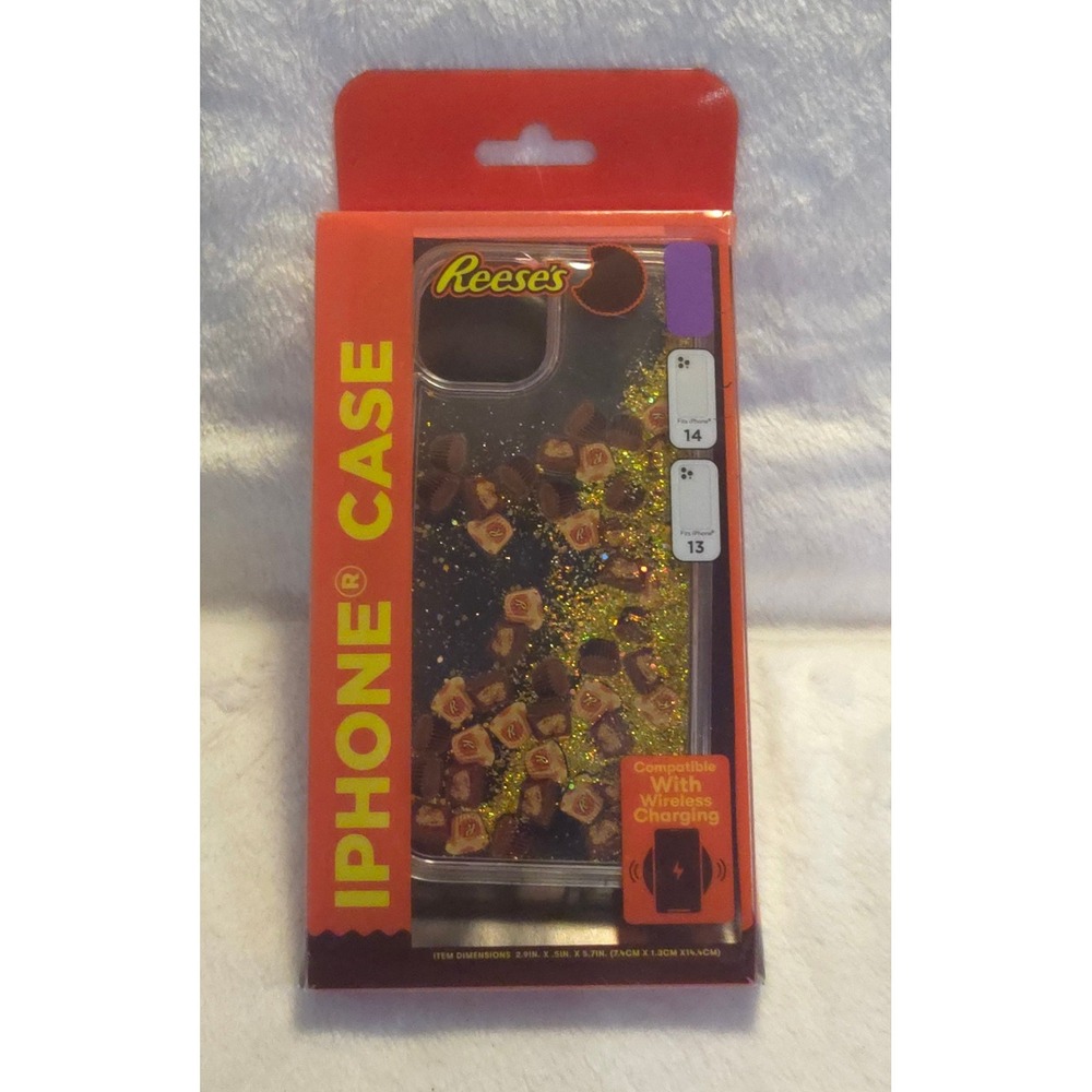 Reese's Peanut Butter Cup Liquid Glitter iPhone 13 14 Case Orange Gold Candy